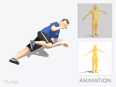 Side plank knee bend Exercise Man Animation Low-poly 3D model