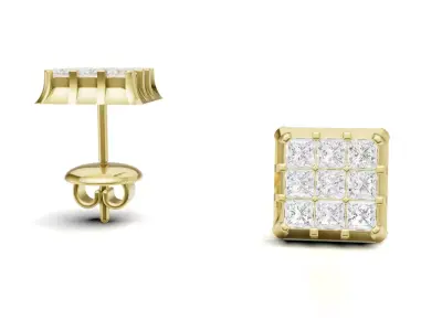 Princess Cut Diamond Stud Earring For Women  3D print model