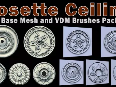 40 Rosette Ceiling Base Mesh and VDM Brushes Pack  Low-poly 3D model