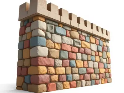 Colorful Fortress Wall model pack Low-poly 3D model