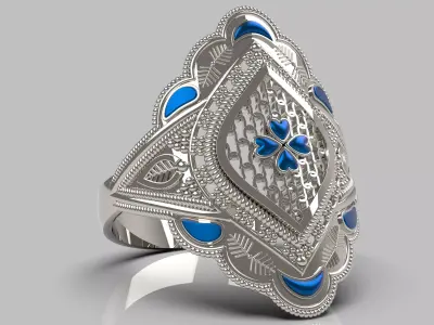 Elagent Gold Filigree Ring with Blue Enamel - Sizes Included 3D print model