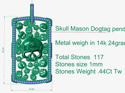 Mason Skull Dogtag Pendant  3D print model