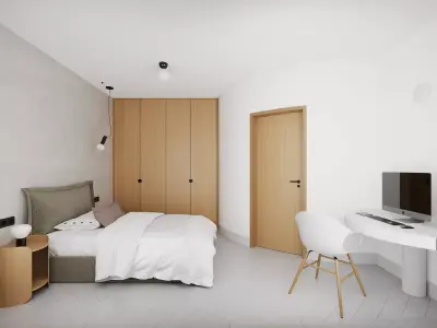 Minimalist Modern Bedroom with Workspace 012 3D model