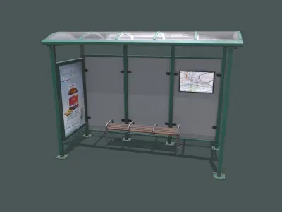 Old Bus Stop Low-poly PBR Low-poly 3D model