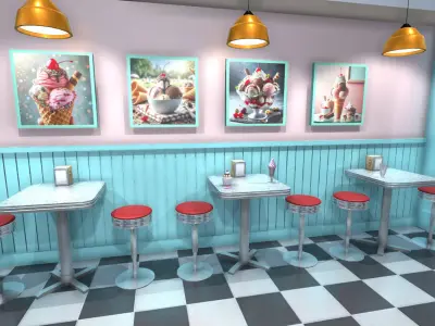 Ice cream shop interior Low-poly 3D model