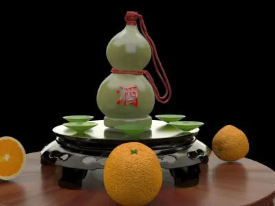 Chinese gourd wine bottle   3D model