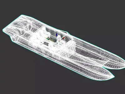 MTI High-Performance Catamaran Speedboat Red Black 3D model