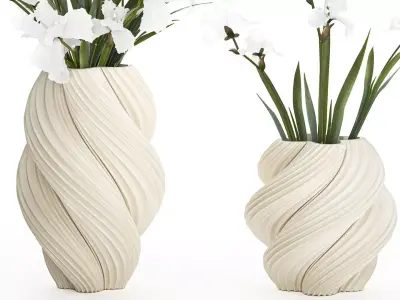 Beautiful realistic bouquet white flowers Iris vase decor 3D model