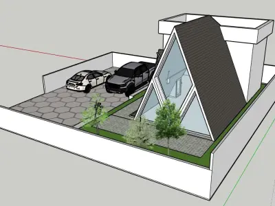 a sketchup model house with car 3D model