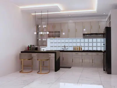 Luxury Kitchen Set design with Mini Bar 3D model