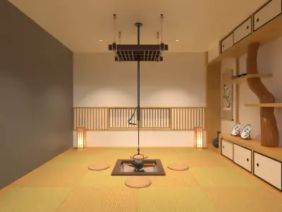 Japanese tea room furnitures set 3D model