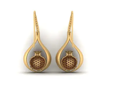 Pomegranate Drop Earrings 3D Printable Jewelry Model  3D print model