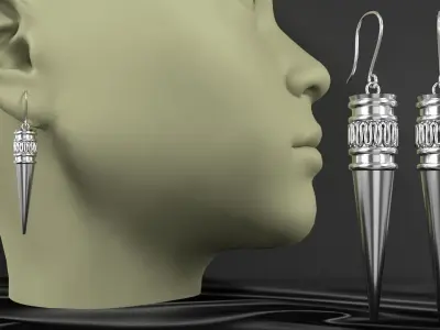 earrings silver spike 3D model