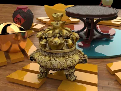 Chinese gold pot   3D model