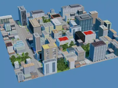 City Downtown Skyscraper Street 11 - DAY Low-poly 3D model