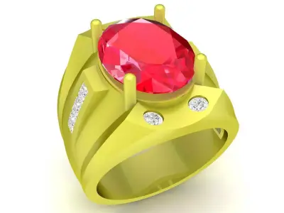 Luxury Oval Ruby and Diamond Statement Ring for Men 3996 3D print model