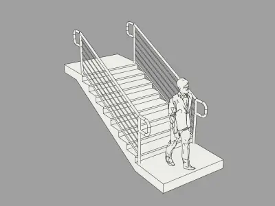 Stairs with Landing and Railings x9 for Architecture 3D model