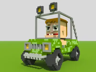 Jeep and Redneck Character for Apocalyptic Game Low-poly 3D model