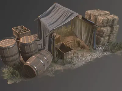 Medieval Tent and Environmental Props Low-poly 3D model