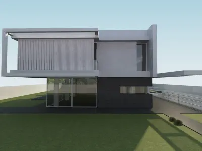 Exterior scene modern single house design in contemporary style Low-poly 3D model