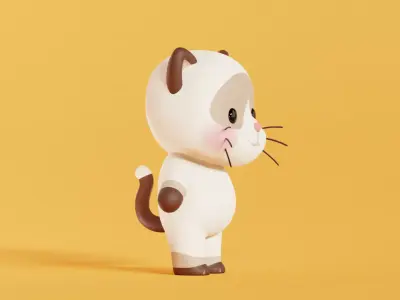 Cat Character Cartoon Siamese Chibi Kawaii  Low-poly 3D model
