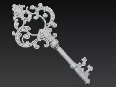 Golden Ornate Key - Elegant Baroque Decorative 3D Model 3D print model