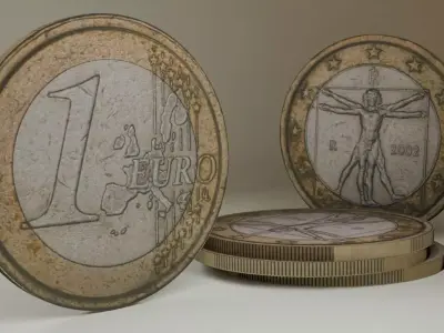 One euro coins from the year 2002 in 3D 3D model