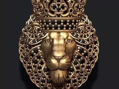 Leon pendant with diamonds and crown  027 3D print model
