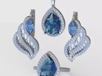 Ring  Earring and Pendant Set 3D printable model 0093 3D Model Pack