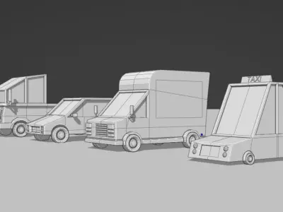 Low poly cartoon style car set Low-poly 3D model