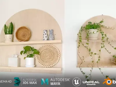 Wooden Large Shelf  3D model