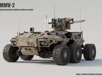 Sci-fi military truck Low-poly 3D model