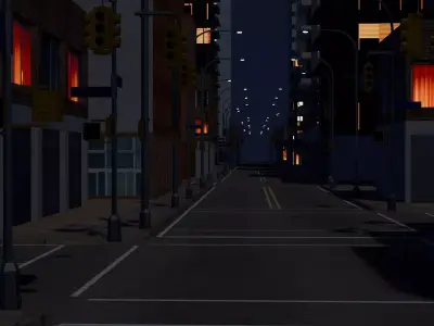 City Downtown Skyscraper Street 03 - NIGHT Low-poly 3D model