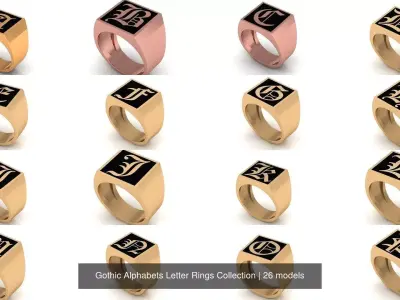 Gothic Alphabets Letter Rings Collection 3D Model Pack
