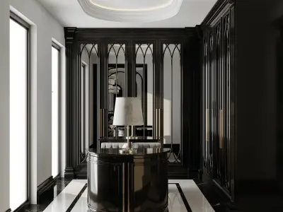Black White Classic Interior 3ds Max Corona Renderer Scene Low-poly 3D model