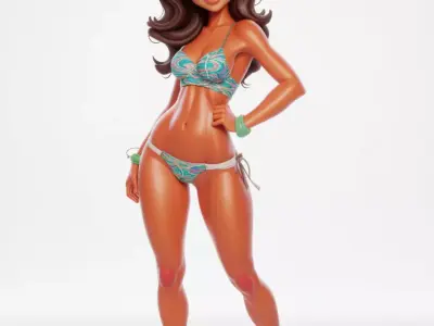 Stylized Beach Girl Cartoonish Woman Colorful Bikini 3D Low-poly 3D model