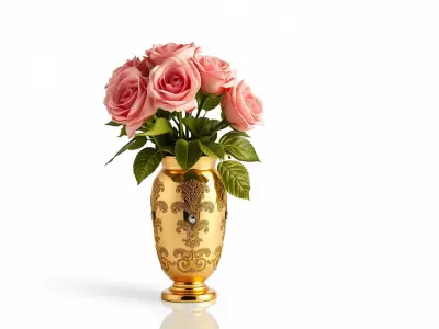 Elegant Floral Vase with Roses Model Pack Low-poly 3D model