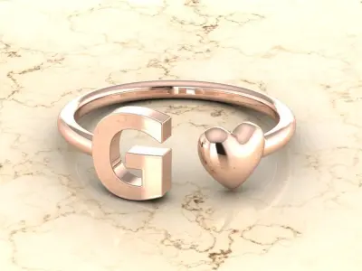Alphabet Jewelry with Heart Ring  G 3D print model