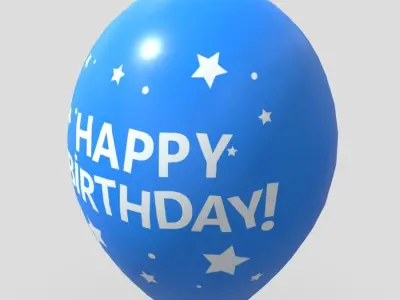 Balloon 3 with happy birthday written Low-poly 3D model