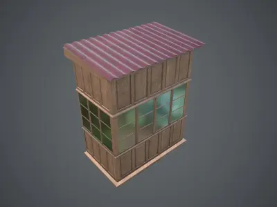 Soviet closed wood balcony for house - A Low-poly 3D model