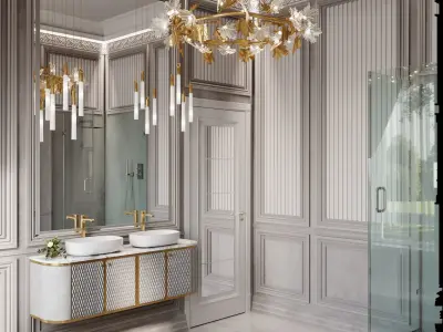 Bathroom luxury with gold accents 3D model