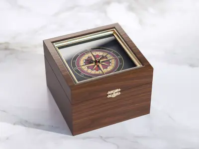 Compass in a wooden box 3D model