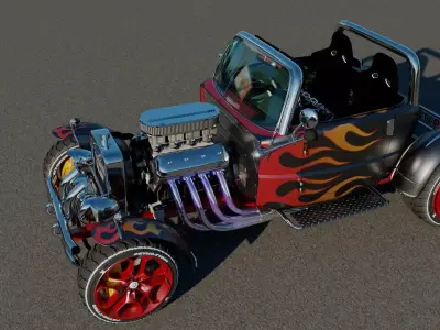 HotRod hot rod car with flames 3D model