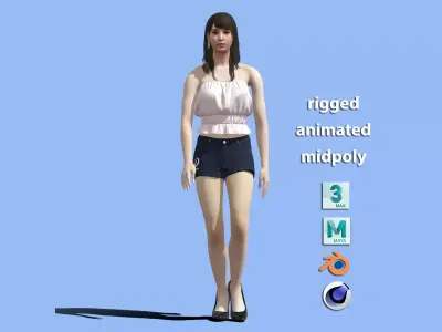 Casual girl walking 3D model