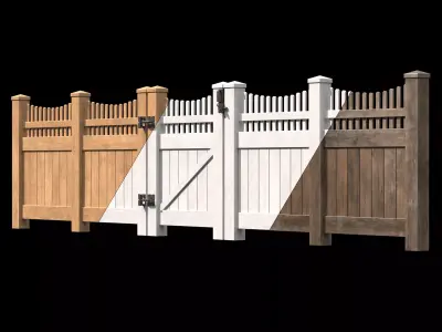 Wooden Fence set PBR 04 Low-poly 3D model
