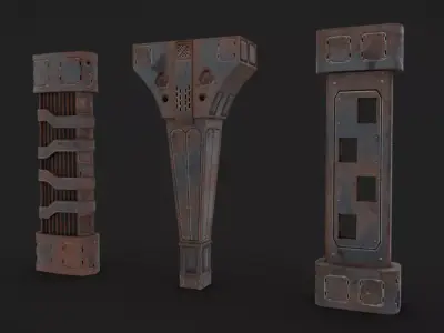 SciFi Columns Low-poly 3D model