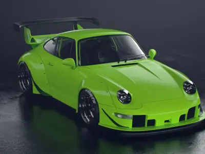 Porsche 993 RWB exposed twin turbo 3D model