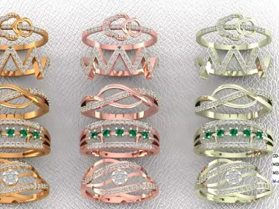 Light Weight  DIAMONDS Ladies Gold Ring 3D Print models 3D print model