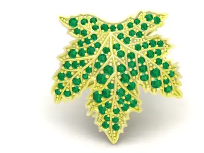 Luxury Maple Leaf Emerald Pave Ring for Women 105a 3D print model