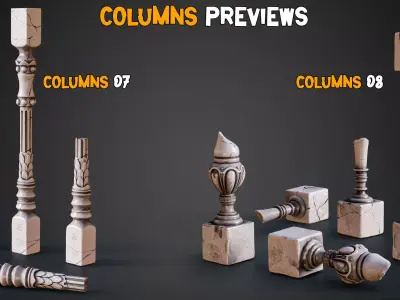 13 Game-Ready Damaged Columns and PBR Texture   Vol 02 Low-poly 3D model